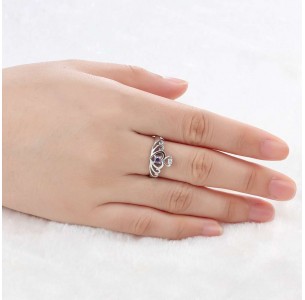 Birthstone ring, princess ring, Sterling Silver Personalized Engravable Ring JEWJORI102883